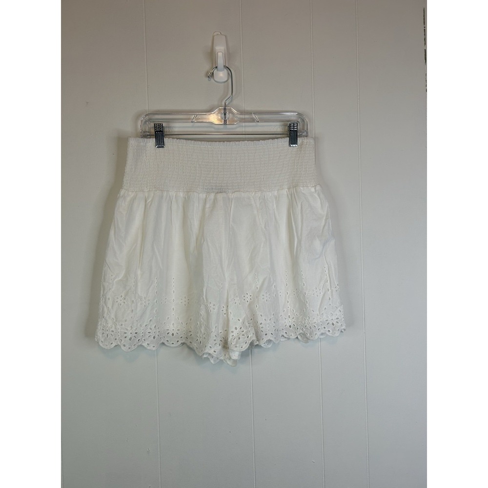 Pomander Place Women's S Large Shorts High Waist Pull On Eyelet Lace White 359